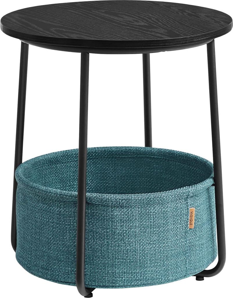 VASAGLE Beistelltisch Rund, Kleiner Tisch, Couchtisch Klein, Wohnzimmertisch mit Stoffkorb, Ablage für Wohnzimmer, Schlafzimmer, Nachttisch Modern