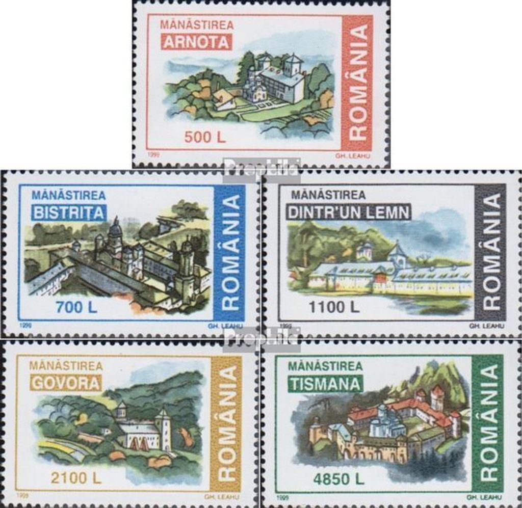 Briefmarken Rumänien 1999 Mi 5377-5381 (kompl.Ausg.) postfrisch Klöster im Gebiet Oltenia