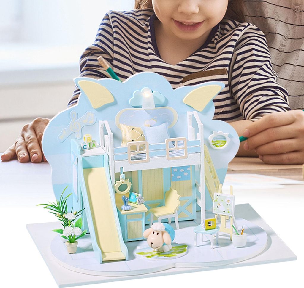 Mini-Puppenhaus-Modellbausatz aus Holz, niedliches Miniatur-Puppenhaus, Möbel, Spielzeug, Geburtstagsgeschenk