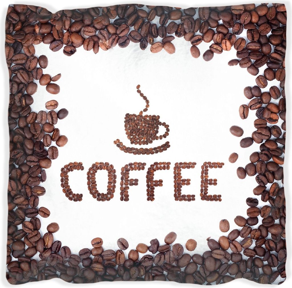 Wallario Premium Kissen, weiche Oberfläche, mit Motiv Kaffee Schrift aus Kaffeebohnen, Größe: 60 x 60 cm, mit weißer Rückseite