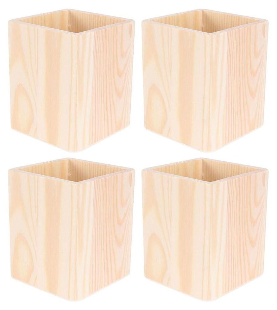 Set aus 4 Stifthaltern aus Holz, 10 x 8 cm, leere Stifthalter für den Schreibtisch, DIY-Organizer für Büro und Zuhause