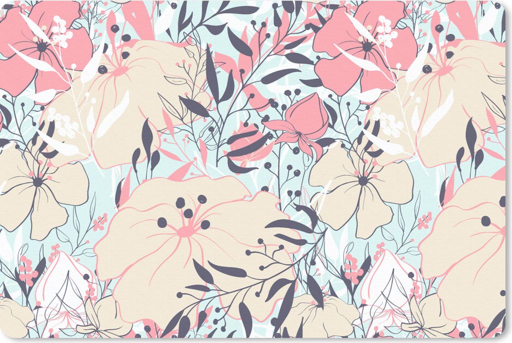 MuchoWow Schreibtischunterlage Vintage - Blume - Rosa - Muster 60x40 cm - XXL Mauspad - Großes Mauspad