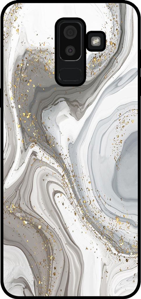 Smartphonica Handytasche Geeignet für Samsung Galaxy J8 2018 mit Marmordruck - TPU Rückseite Abdeckung Fall Marmor Design - Silber