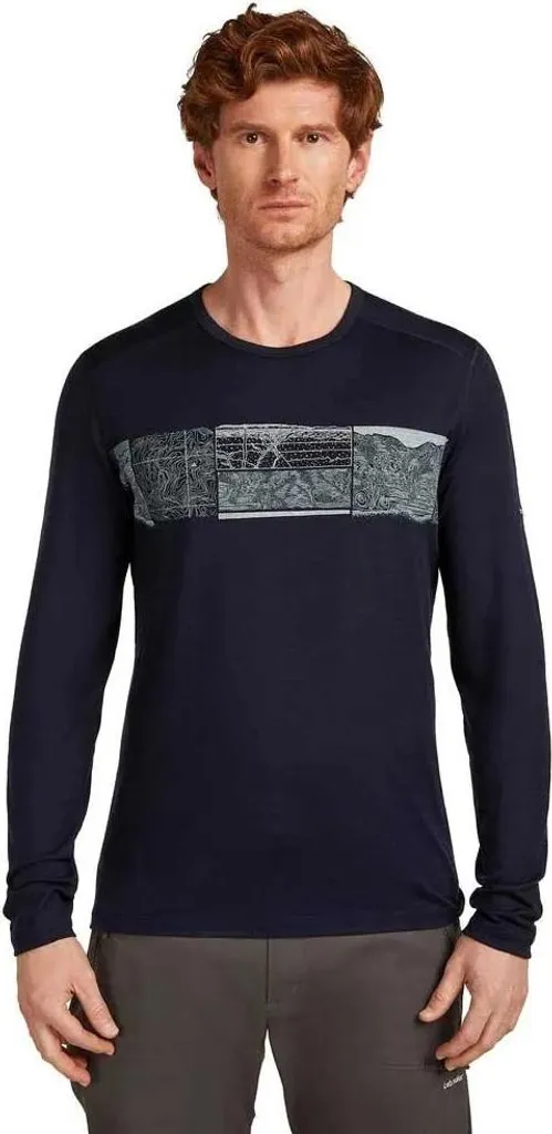 Icebreaker Merino 200 Oasis Crewe Elevation Line Baselayer Homme Bleu M