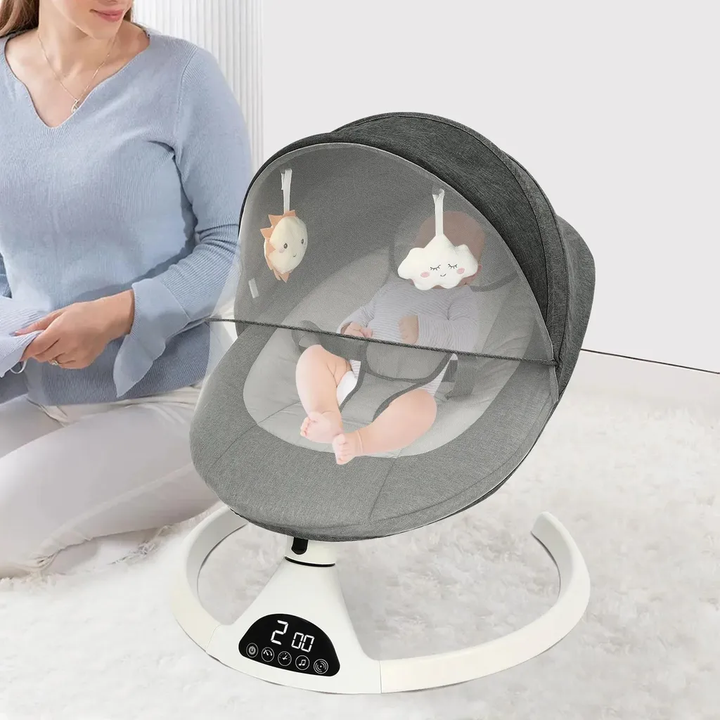 Transat Balancelle Bébé Électrique 6V Gris avec Télécommande et Musique