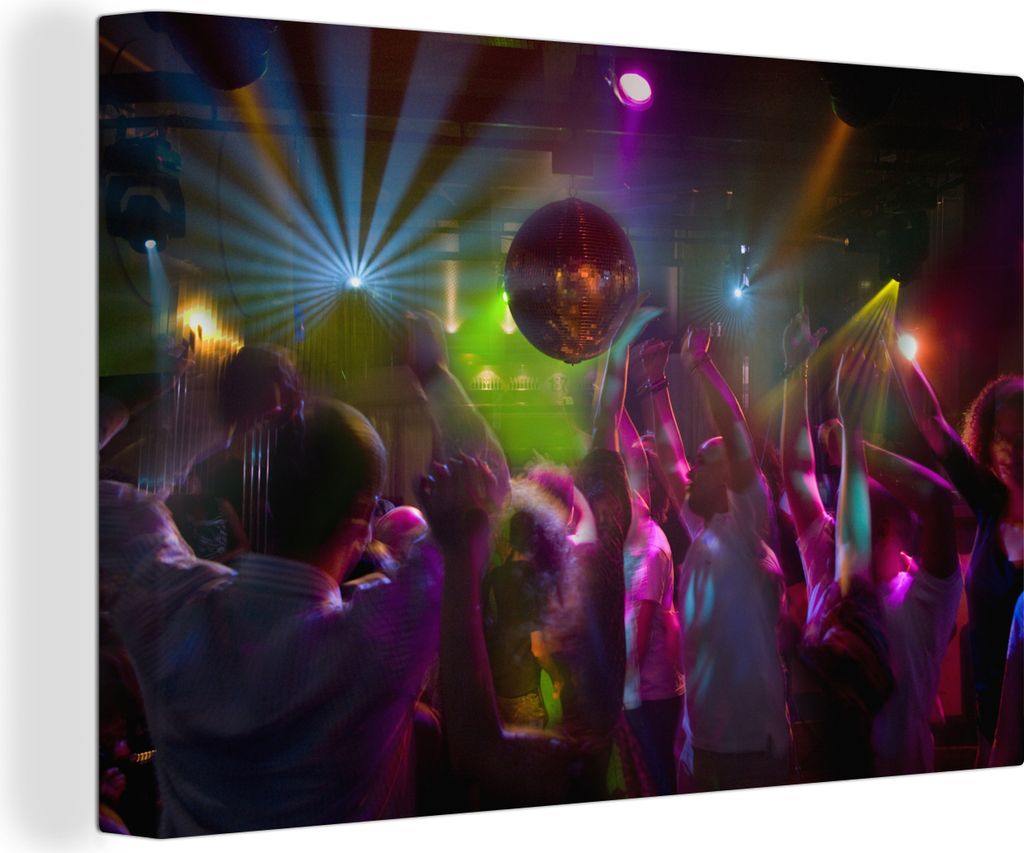 OneMillionCanvasses - Leinwandbilder - 150x100 cm, Eine Gruppe von Menschen tanzt in einer Disco, Wandbilder Kunstdruck Wanddekoration