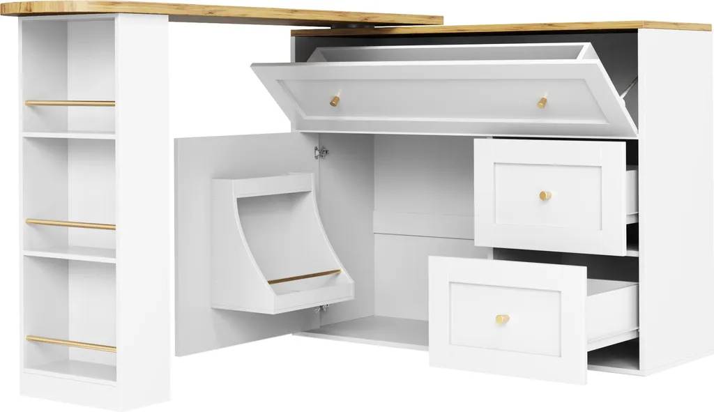 Table de bar extensible 138-204 cm en MDF et métal blanc et noir - 7