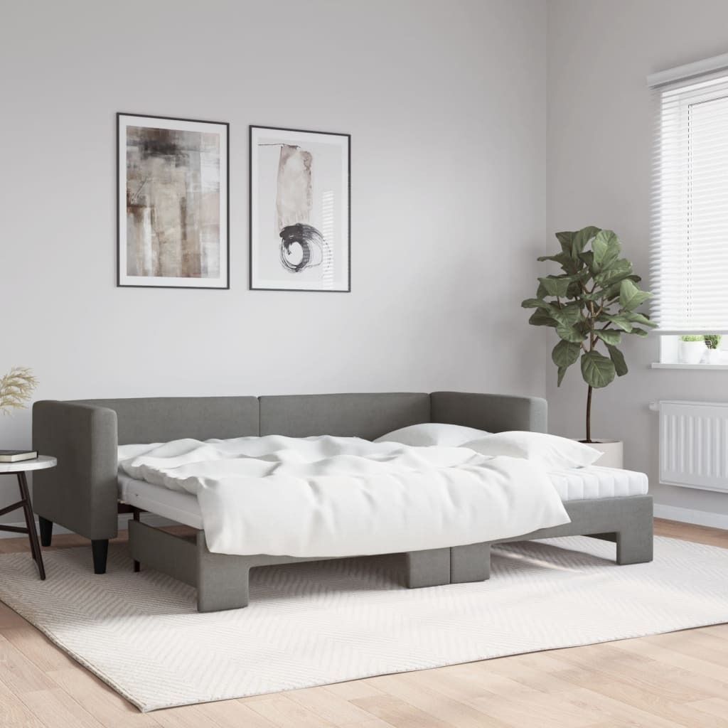 Maison Exclusive - Tagesbett Ausziehbar mit Matratzen Dunkelgrau 80x200 cm Stoff