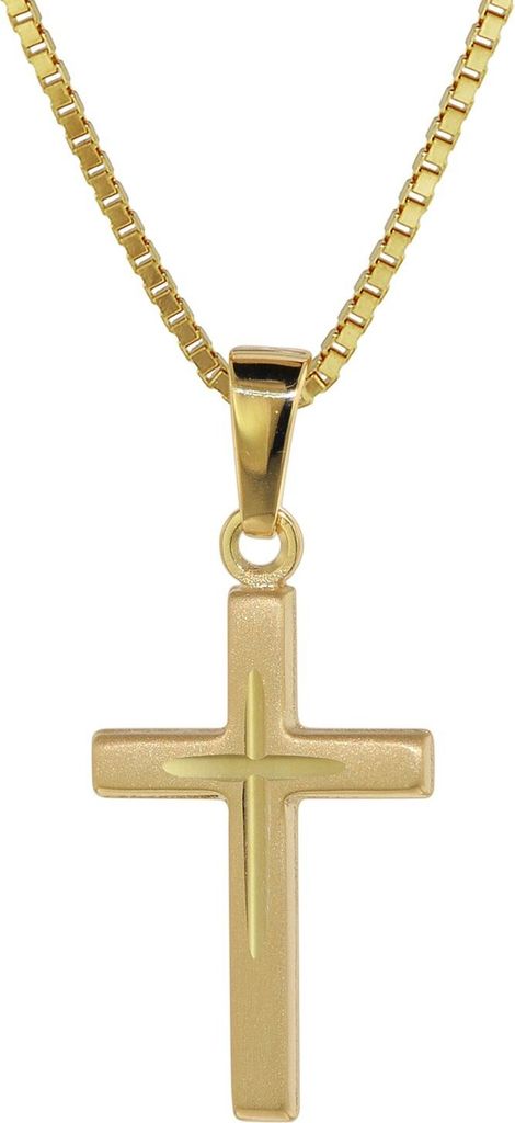 trendor 75276 Kreuz-Anhänger Gold 585 (14 Kt.) + Goldplattierte Kette 1