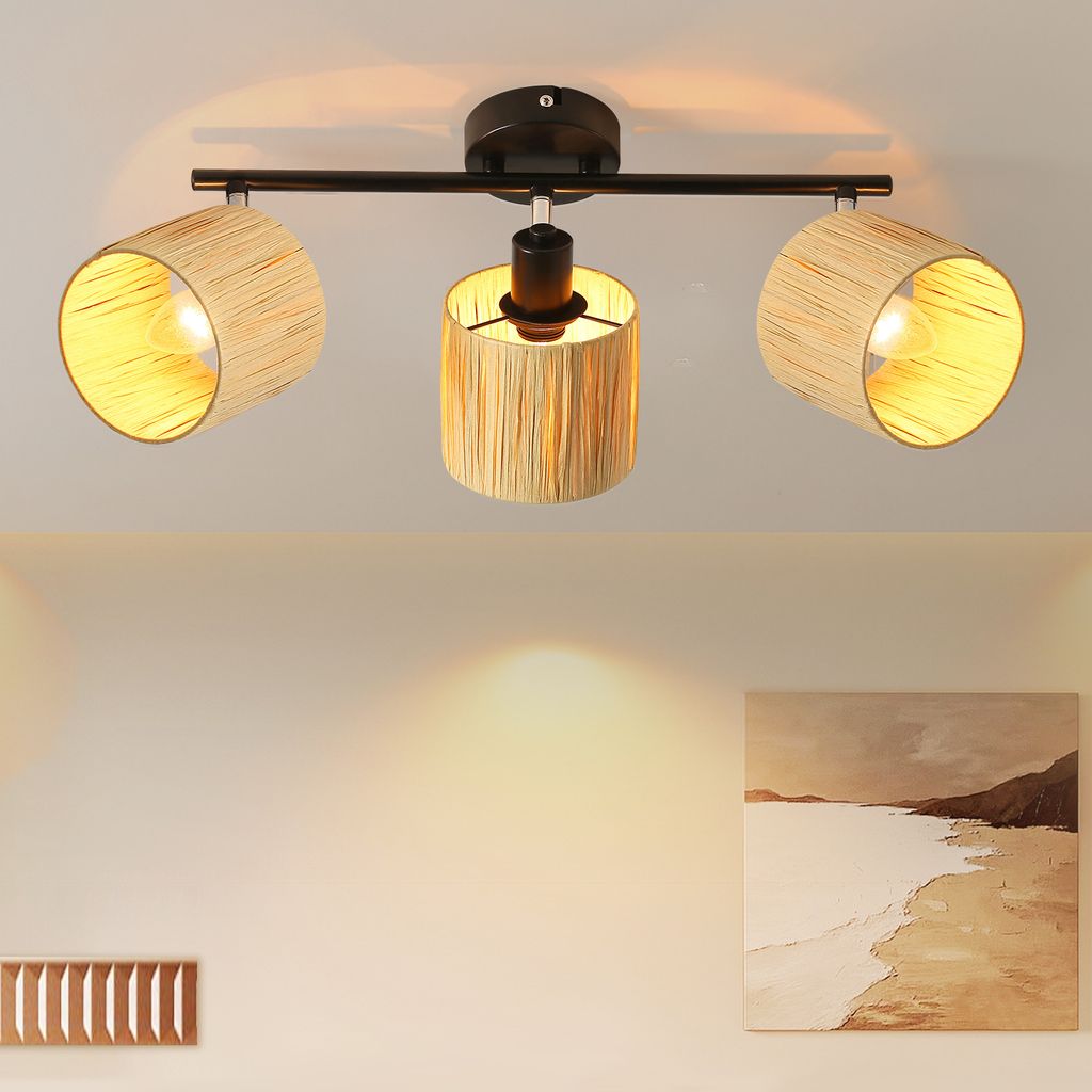 ZMH Deckenstrahler 3 Flammig Deckenleuchte Flur Deckenlampe Vintage Deckenspots Schwarz Natürlich E14 Strahler Innen Papier 350°Schwenkbar Spots ...