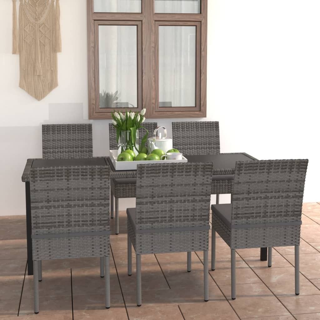 Möbel 7-tlg. Garten-Essgruppe Poly Rattan Grau - Balkonmöbel 3065703