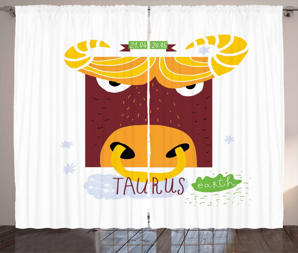ABAKUHAUS Sternzeichen Stier Rustikaler Vorhang, Angry Bull Gesicht, Wohnzimmer Universalband Gardinen mit Schlaufen und Haken, 280 x 225 cm, Mehrf...