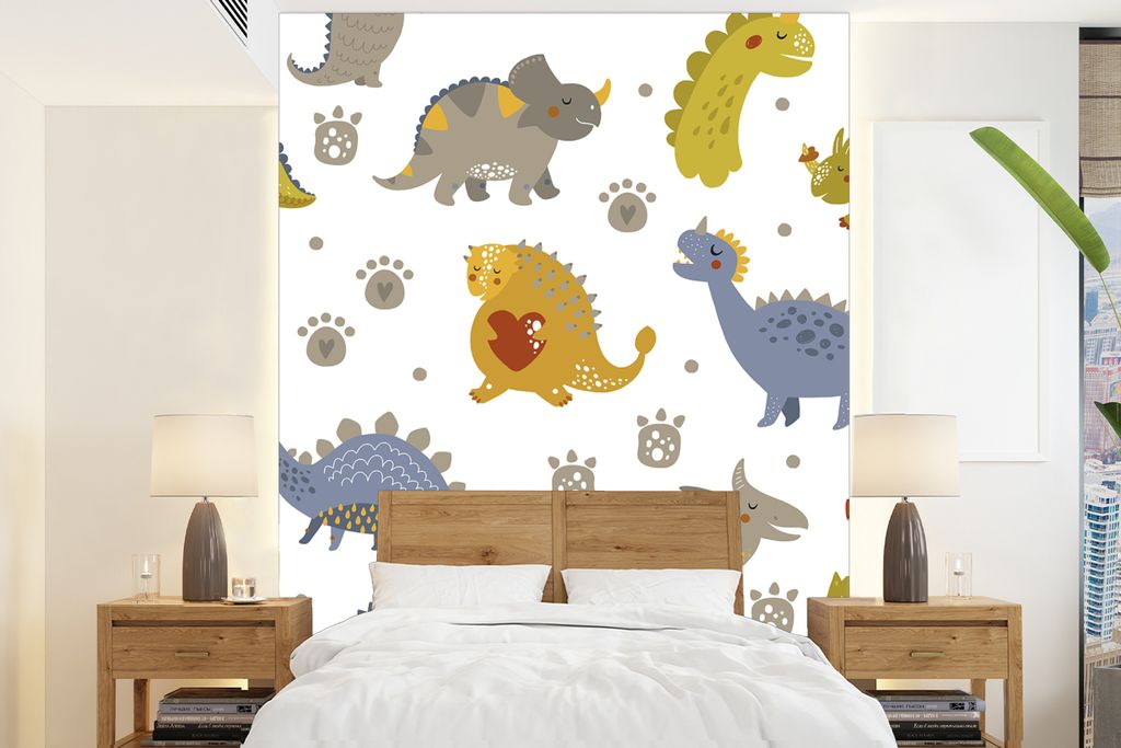 MuchoWow Fototapete für Wohnzimmer oder Schlafzimmer Wandtapete Vinyl Motivtapete Dinosaurier - Kinder - Design - Jungen - Mädchen - Kinder - 1...