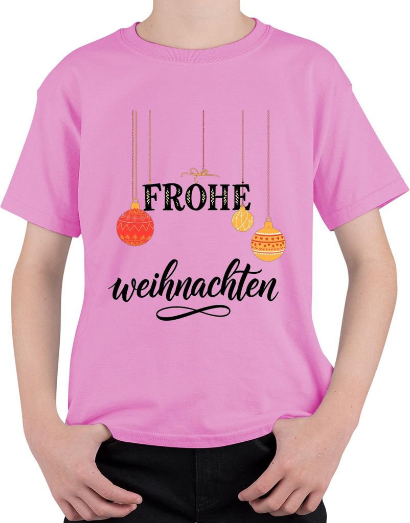 Frohe Weihnachten Weihnachtskugeln Christbaumkugeln Festlich Uni Kinder T-Shirt, Pink, 152