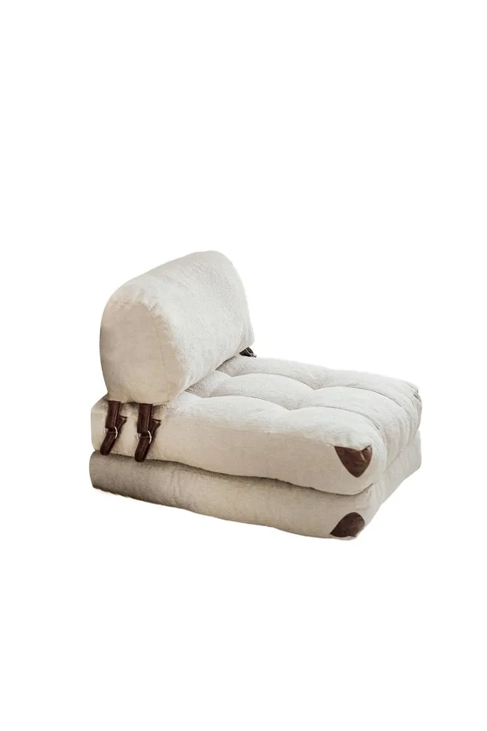 Chauffeuse convertible 1 place en coton bouclé crème - Modèle Fold