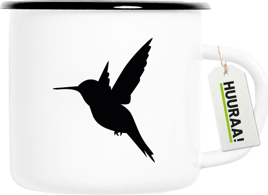 Huuraa Emaille Tasse Kolibri Silhouette 300ml Vintage Campingbecher Geschenkidee