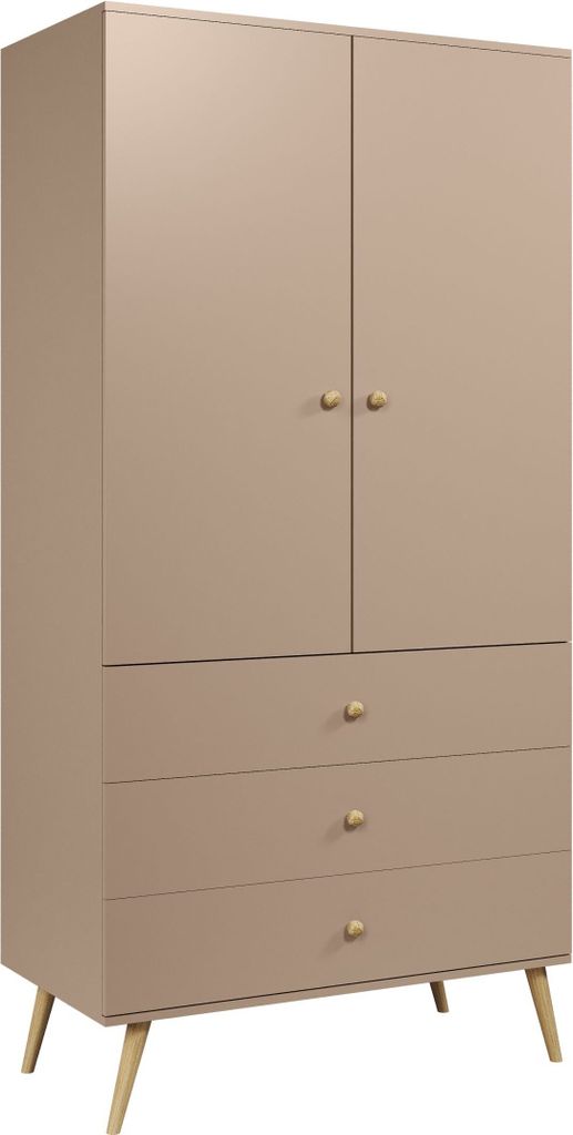 FEDVE Schrank Kleiderschrank Monalin Garderobe Holzschrank + 3 Schubladen 100x180 cm MACCHIATO