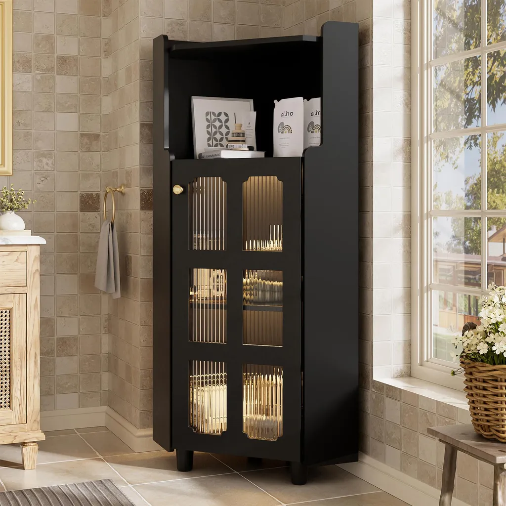 Commode d'angle moderne laquée noire avec éclairage LED intelligent - 7