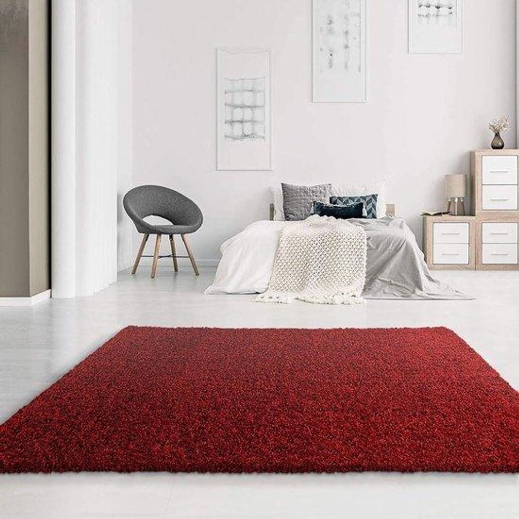 Famanu Teppich modern rot hochflorig - 60 x 110 cm