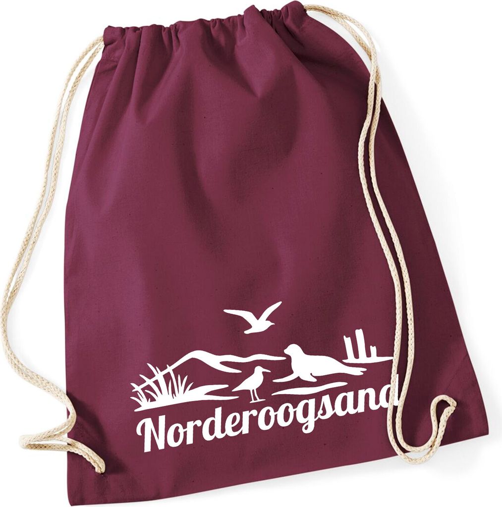 Huuraa Turnbeutel Norderoogsand Strandmotiv 12 Liter Burgundy Baumwolle Rucksack Geschenkidee