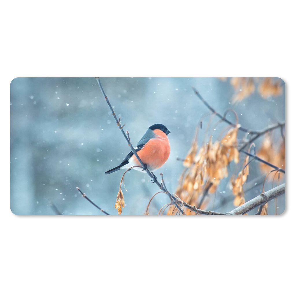 MuchoWow Schreibtischunterlage Rotkehlchen - Vogel - Schnee - Herbstliche Blätter 80x40 cm - XXL Mauspad - Gaming Mauspad