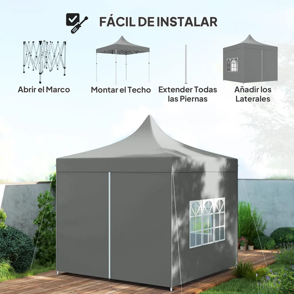 Tonnelle pliante 3x3m Oxford imperméable gris clair montage rapide