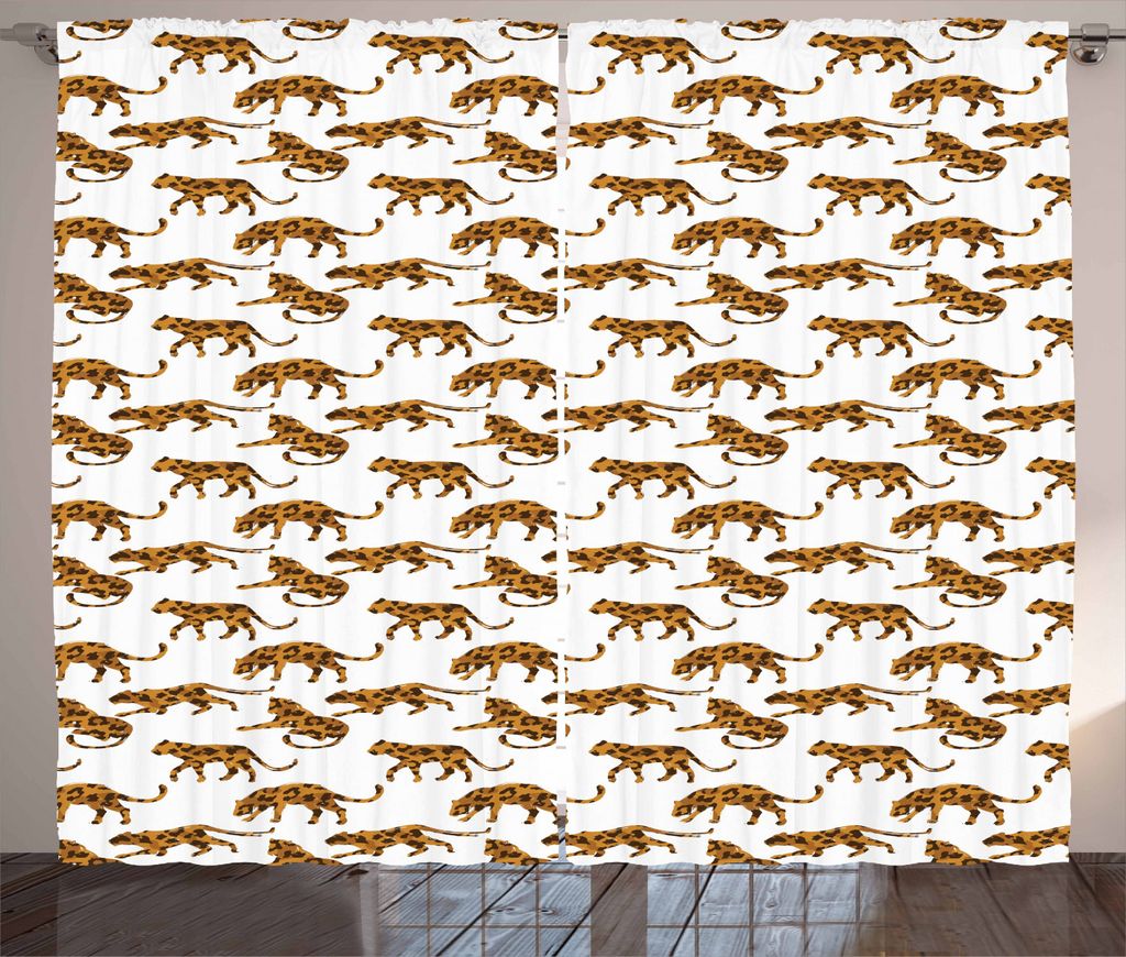 ABAKUHAUS Jaguar Rustikaler Vorhang, Exotische afrikanische Tier-Design, Wohnzimmer Universalband Gardinen mit Schlaufen und Haken, 280 x 225 cm, P...