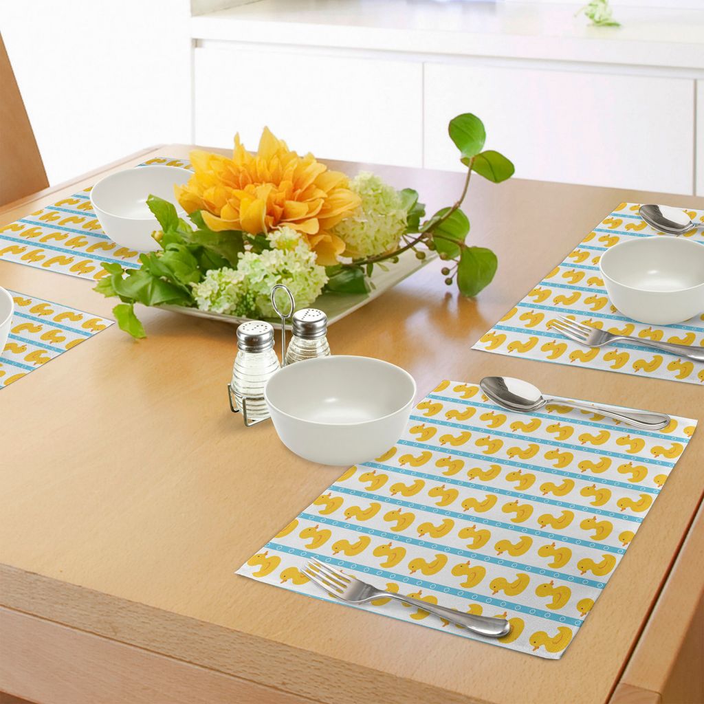 ABAKUHAUS Badeente Platzmatten, Gelbe Duckies mit blauen Streifen und kleinen Kreisen Baby Nursery Play Toys Pattern, Tiscjdeco aus Farbfesten Stof...