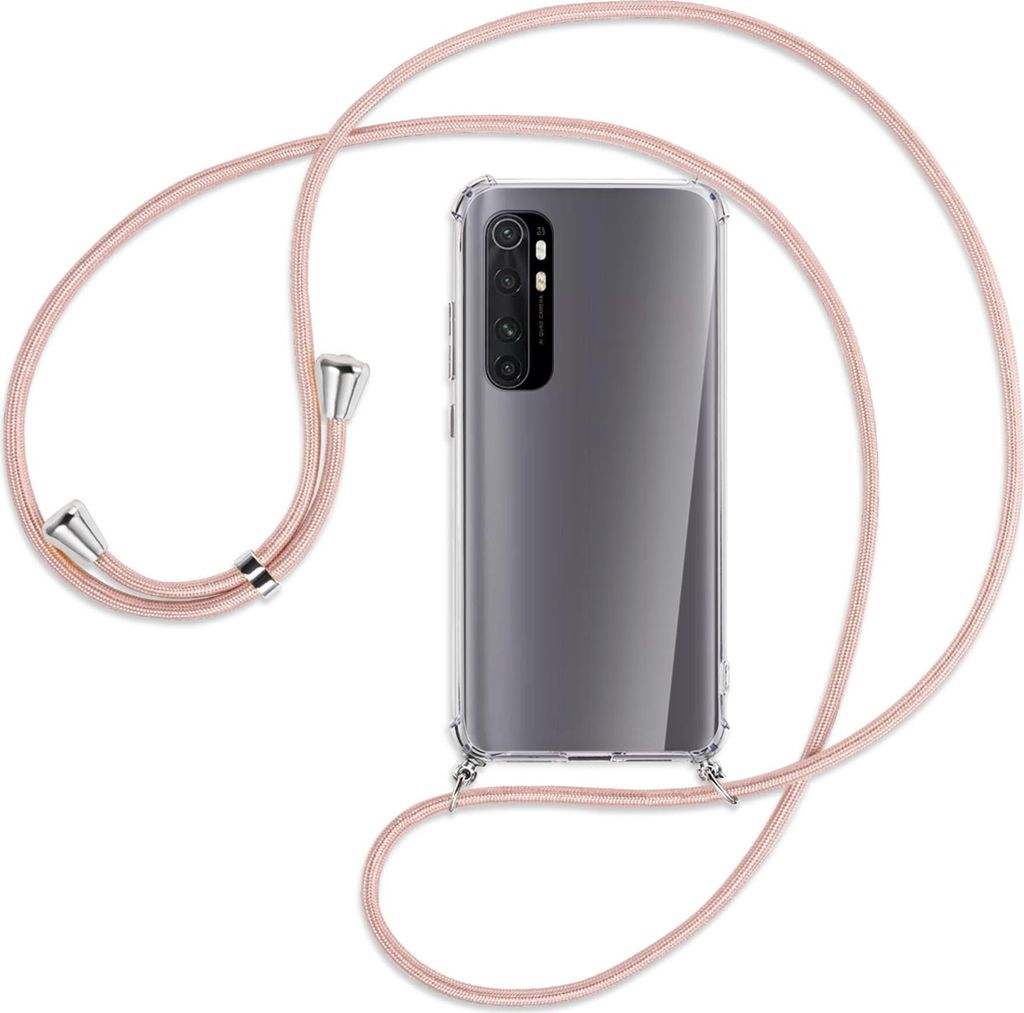 Handykette Backcover-Schutzhülle mit Band (Metall silberfarben) für Xiaomi Mi Note 10 Lite - roségold