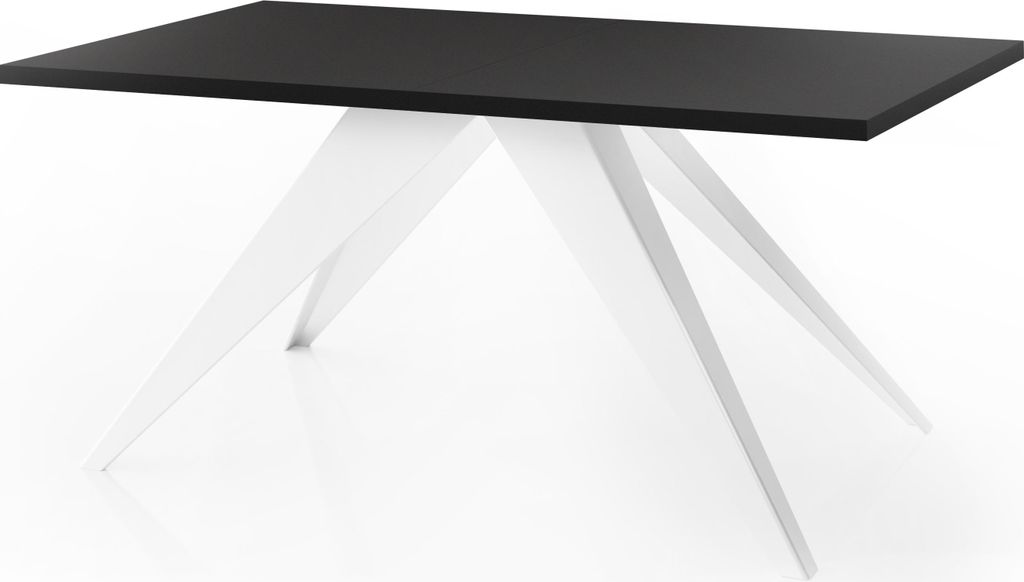Esstisch Venus im Modern Still, Rechteckig Tisch - Ausziehbar von 160 cm bis 260 cm, Pulverbeschichtete Weiße Metallbeine - 160 x 90 cm - Schwarz