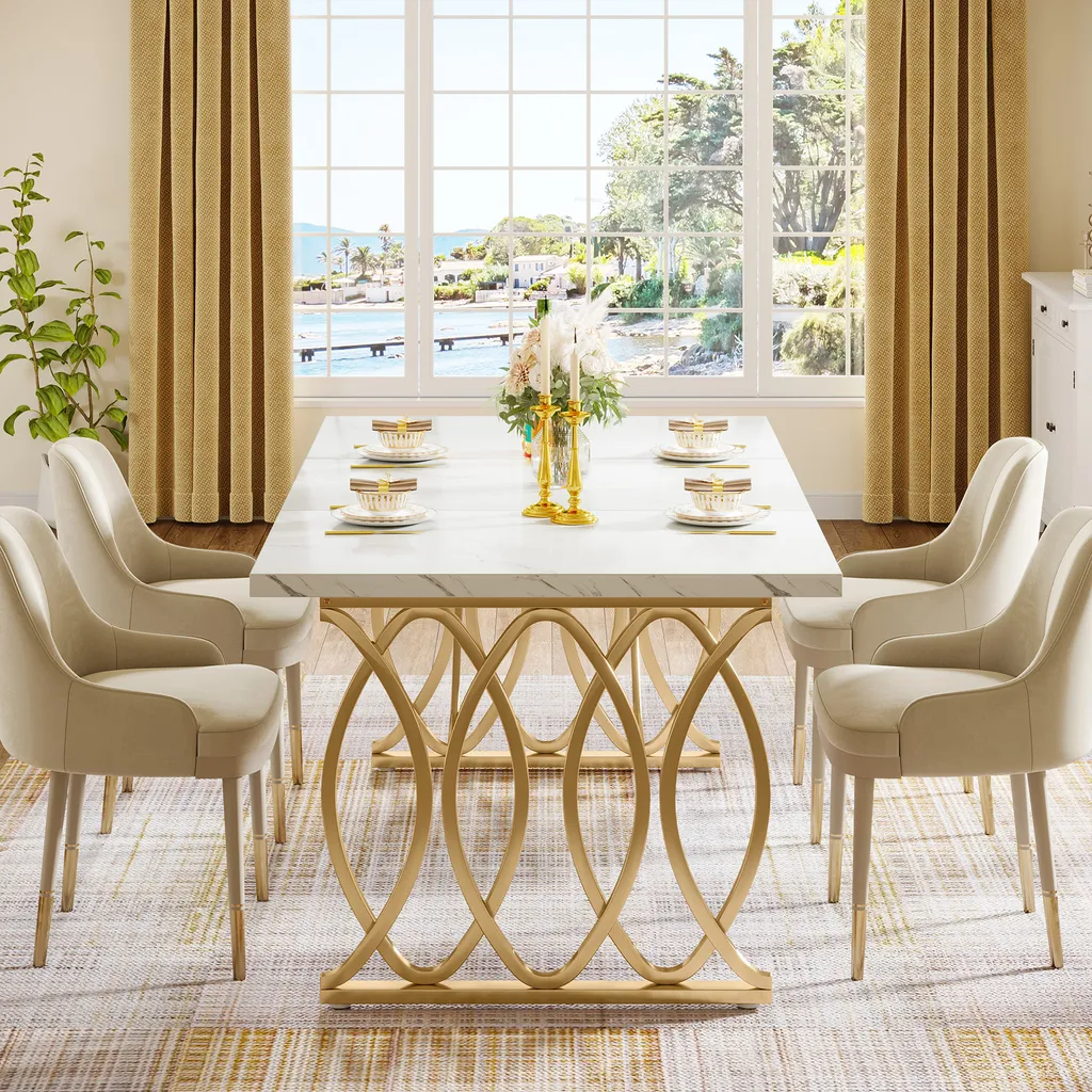Table salon rectangulaire blanche et or 160 x 80 cm, design chic - 2