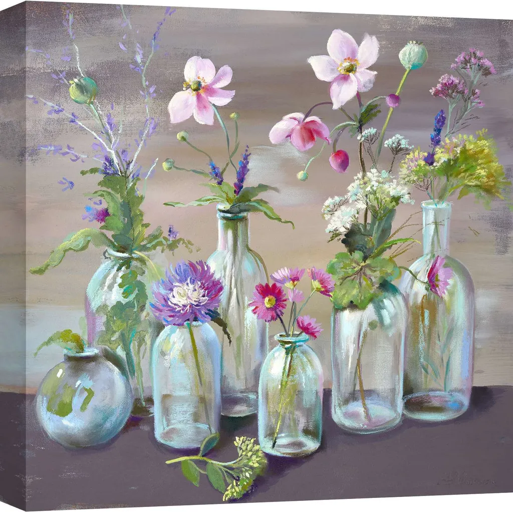 Quadro Floreale Shabby Nel Whatmore 40x40 - Composizione in Bottiglie