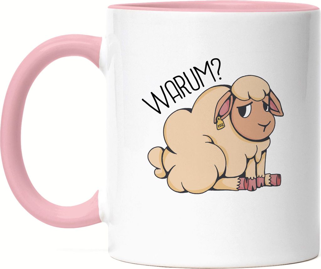 Warum Tier Essen Tasse Rosa Vegan Vegetarier Geschenkidee Plant-Based Tierwohl Süßes Schaf