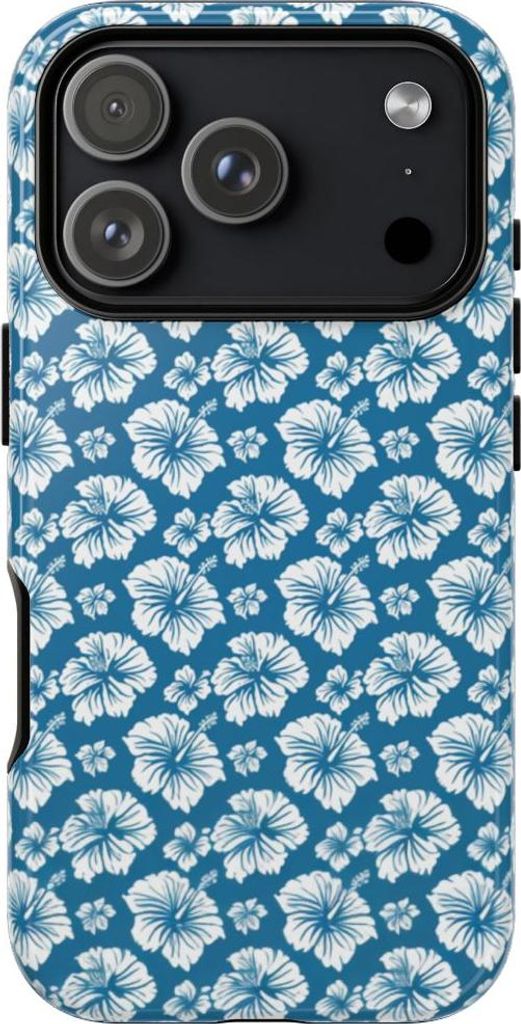 Weiße hawaiianische Blüten auf Blau – Hülle Kompatibel mit iPhone 17 Pro
