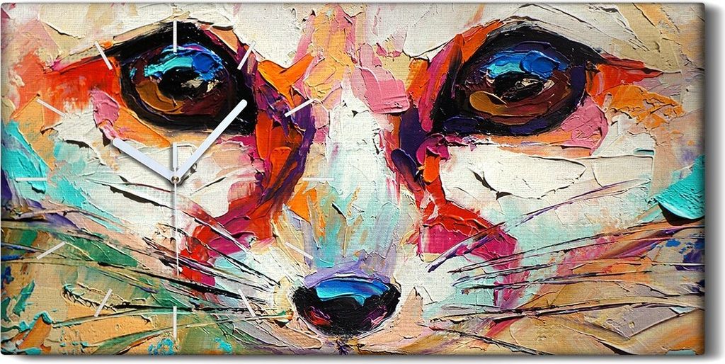 Leinwand Wanduhr Wandkunst Uhr Quarz 60x30 Fuchs Porträt Malerei in mehrfarbig - weiße Hände