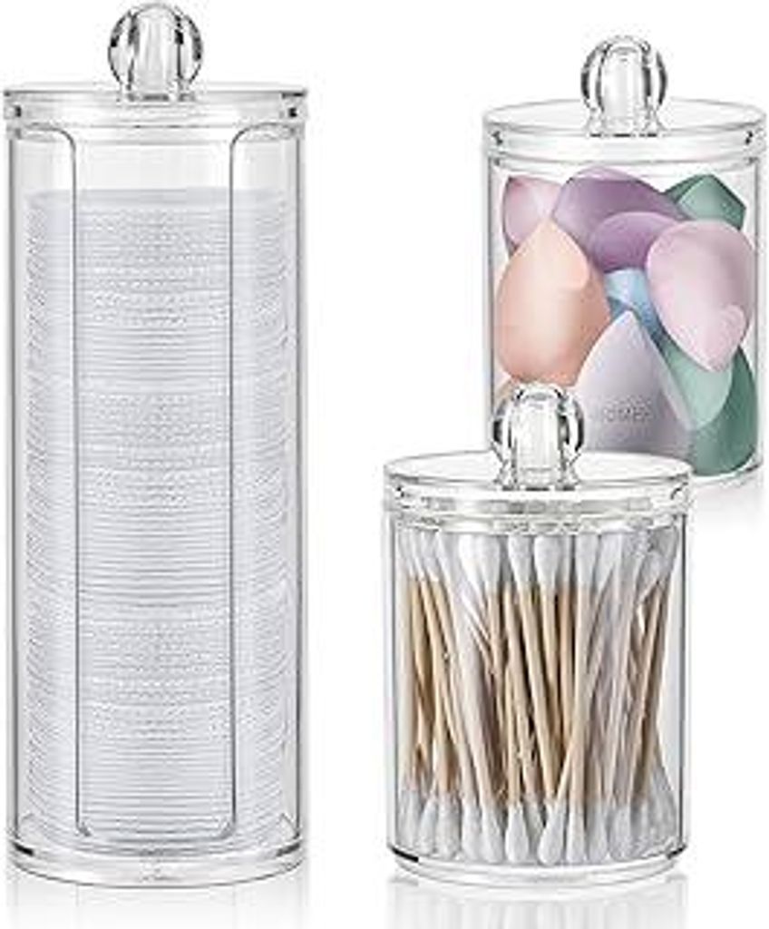 3 Stk Wattepadspender?Schminktisch Zubehör?Bathroom Organizer?Wattepads Aufbewahrung mit Deckel?Wattestäbchen-Behälter,for Dresser, Bathroom?Bed...