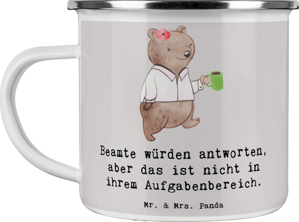 Mr. & Mrs. Panda Pott Beamtin Humor - Grau Pastell - Geschenk, Berufsalltag, Anerkennung, Campingtasse, Beamte, Emaille Tasse, Becher, Teetasse, Be...