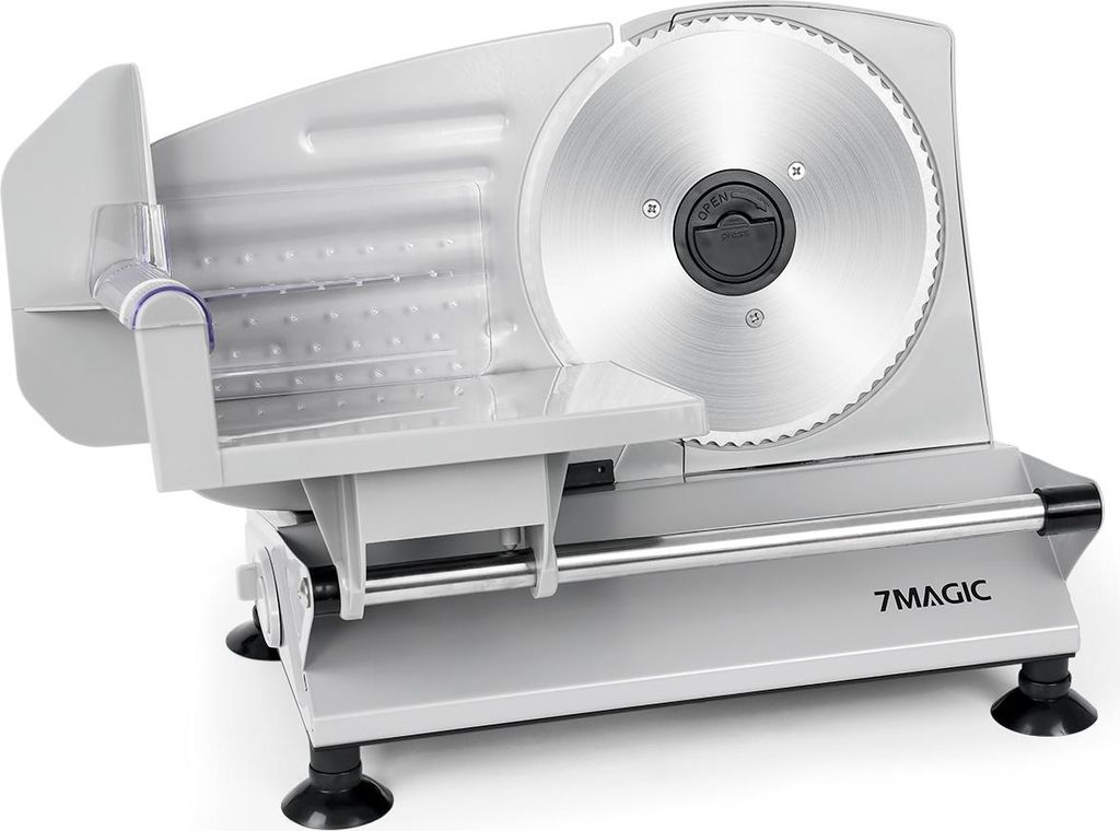 7MAGIC Allesschneider, elektrischer mit ECO-Motor, rostfreies Edelstahlmesser, Wurstschneidemaschine mit einstellbare Schnittstärke(0-15mm), Käse...
