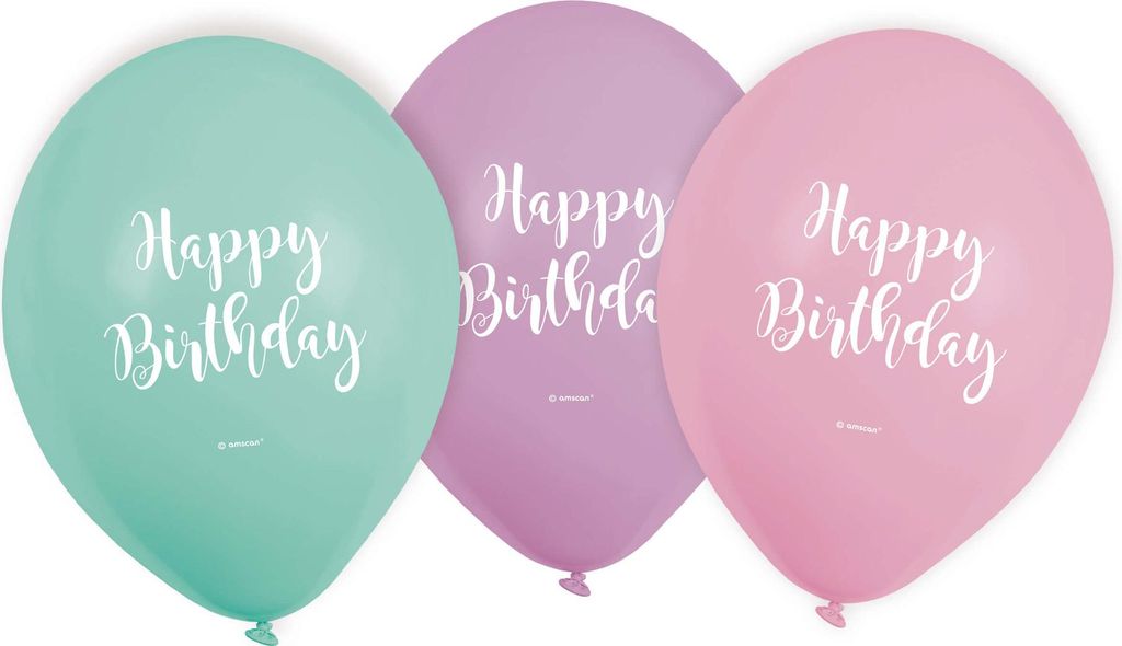 amscan 6 Latexballons Happy Birthday Pastel 22,8cm/9 PASTELL