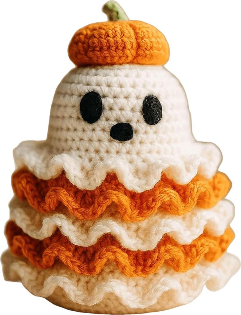 Halloween-Gespenst, gehäkelt, handgefertigt, gestrickt, mit Kürbishut, süßes Plüsch-Gespenst, Tischdekoration für Schreibtisch, Bücherregal,...
