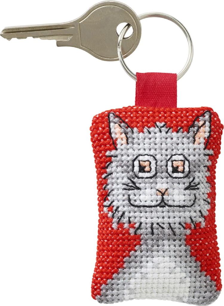 Permin Kreuzstich Stickpackung Schlüsselanhänger "Katze", Zählmuster, 7x5cm