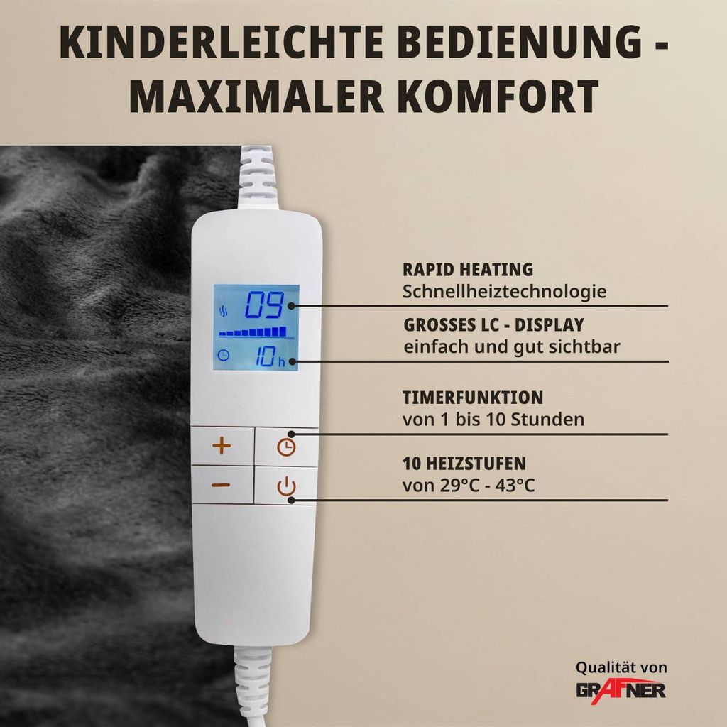 Grafner Heizdecke aus Plüsch 200 x 180 cm grau | Produktbild 6