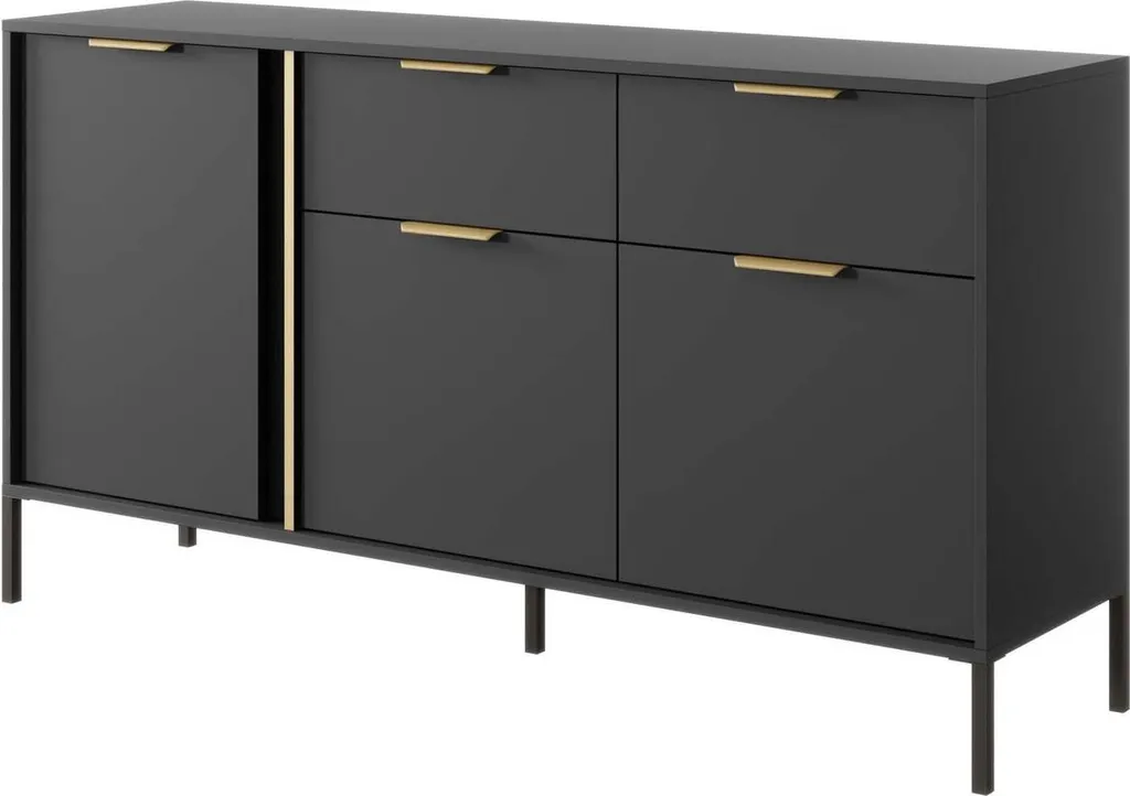 Grand Buffet Noir 153cm pour Salon - Enfilade Moderne 3 Portes avec Pieds