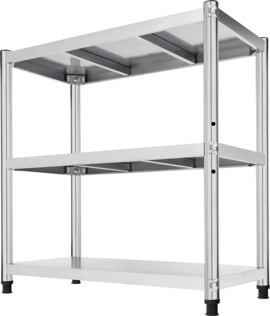 Scaffale Cucina Acciaio Inox 3 Ripiani Argento | Design Professionale