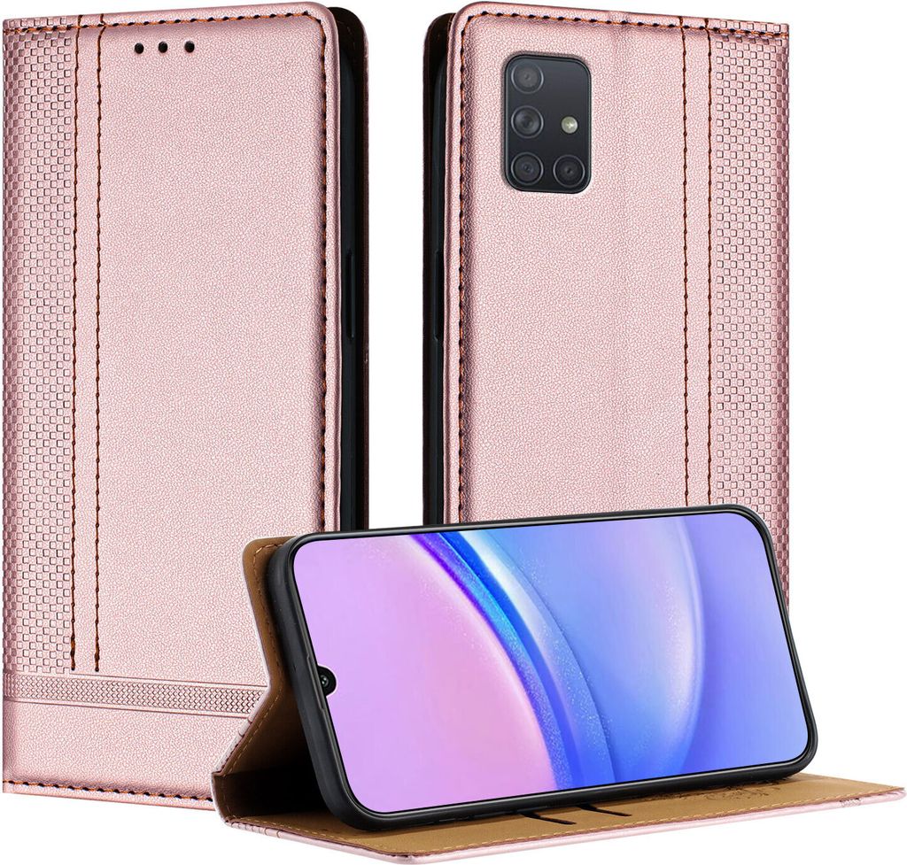 Handyhülle für Samsung Galaxy A71 4G Leder Flip Klappbare Schutzhülle mit Standfunktion Pink