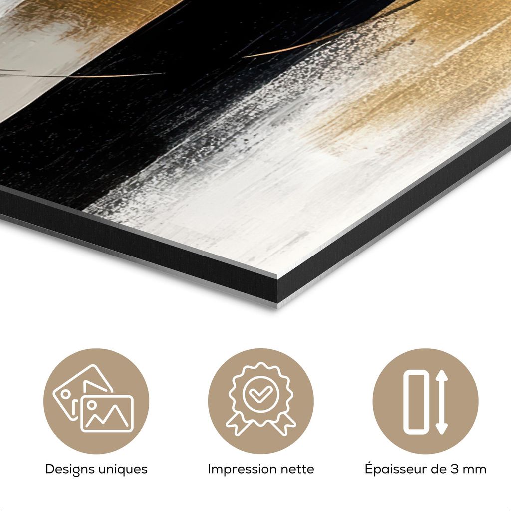 MuchoWow Wanddekoration Metall Metallbild Wandkunst 80x60 cm Abstrakt - Gold - Silber - Formen - Ästhetik MuchoWow Aluminium Gemälde - Alubild