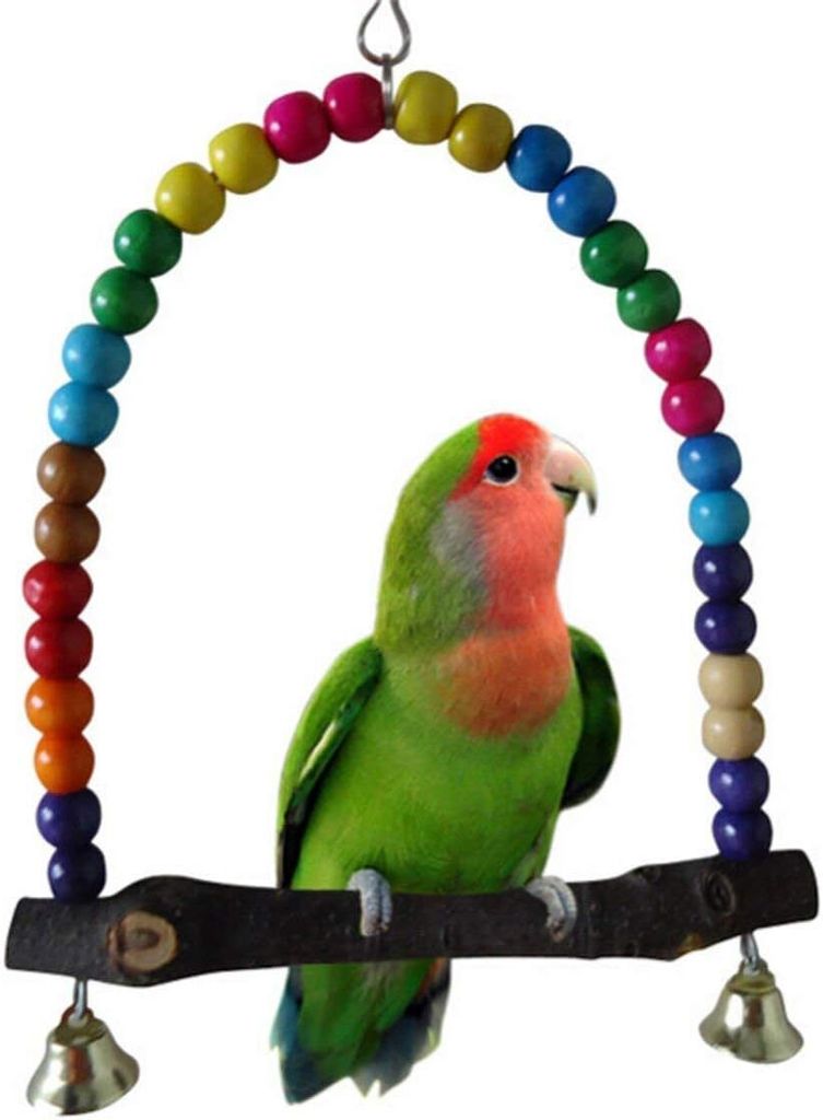 Yosoo Toy Bird Cage Accessoires Vögel in Holz, Schwangerpapagei enthält Glocken Holzperlen, elegante Hollywood -Hängebrücke 14 cm x 14,3