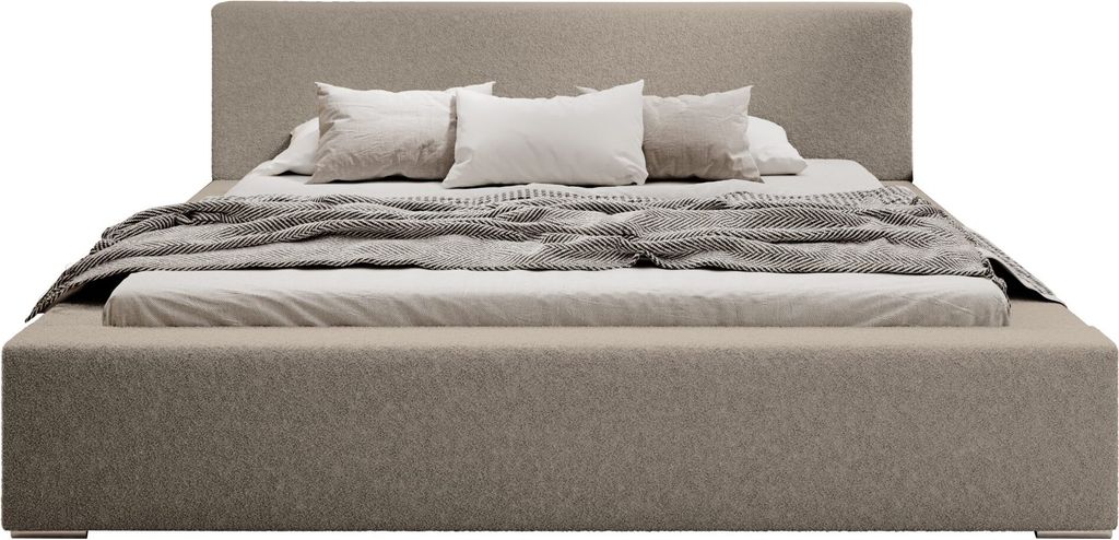 FEDVE Polsterbett Jenne aus Bouclé-Stoff 180x200 cm, Braun