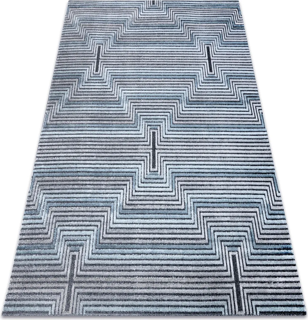 Tapis bleu à motifs diamants SIERRA G5018 tissage plat résistant 160x220