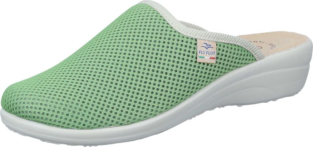 Fly Flot Damen Hausschuh Pantoffel luftig Mesh gepolsterte Decksohle Keilabsatz, Größe:42 EU, Farbe:Grün